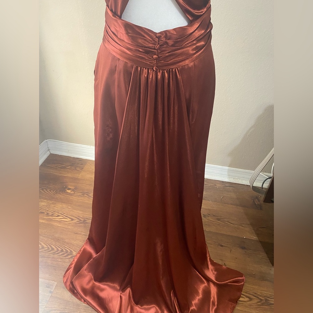 Galina Signature Cinnamon Rust Brown Formal Dress Train Prom Size 10 - Picture 8 of 14